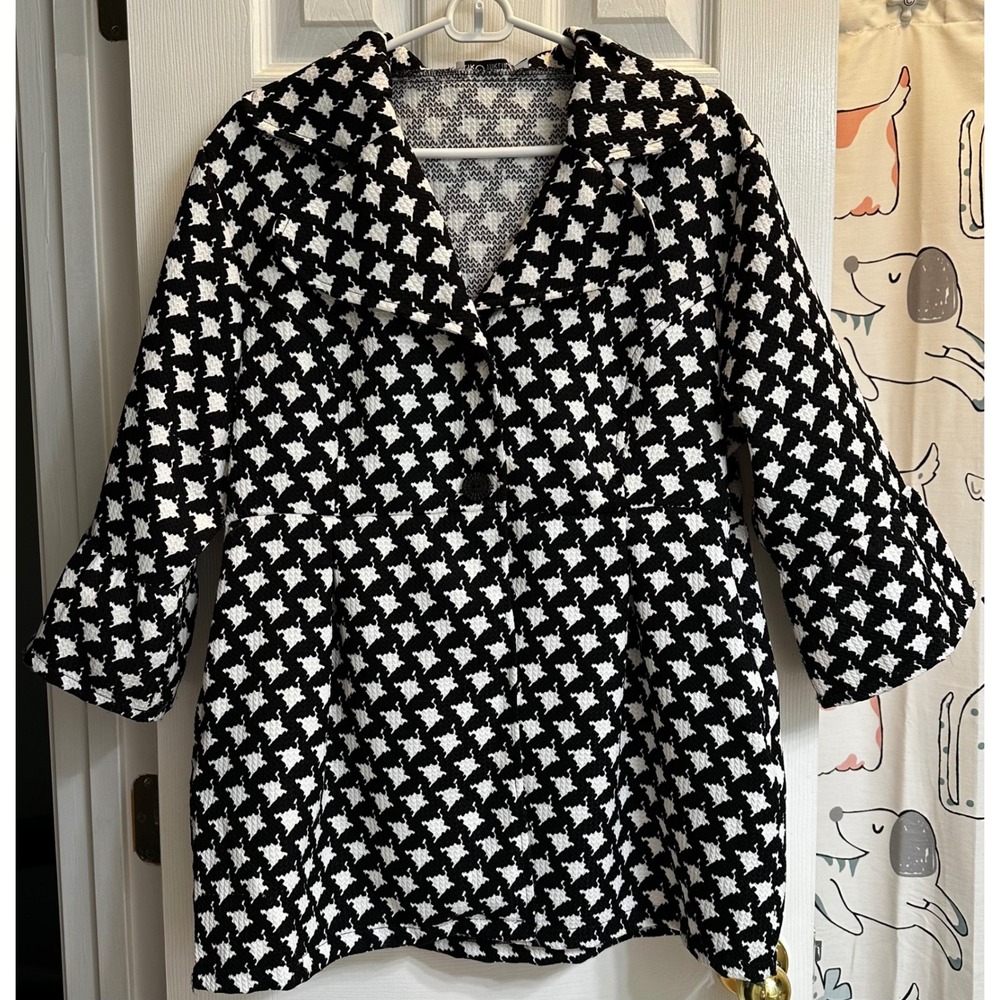Retro Threads Houndstooth Bell Sleeve Coat Black White XL Textured Jacket‎